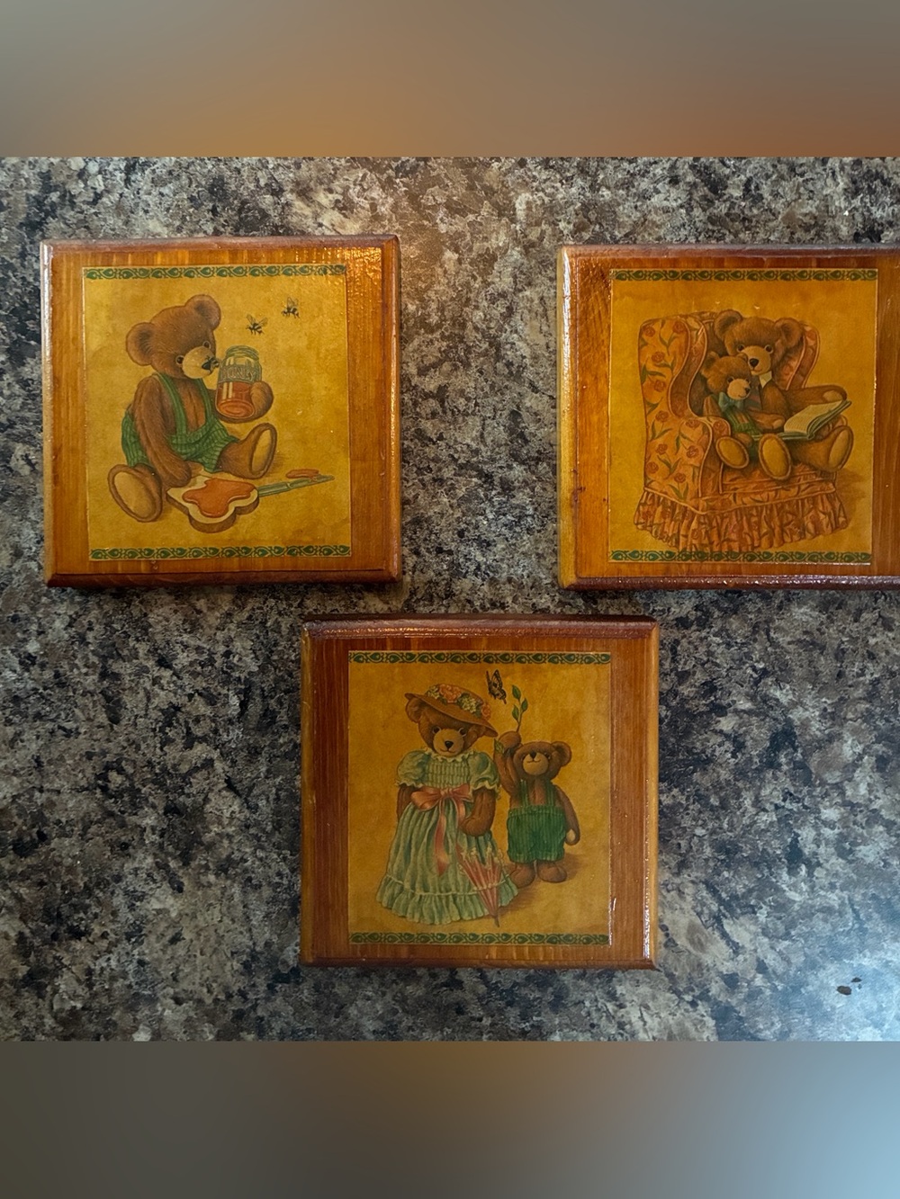 Vintage Currant Inc Teddy Bear Family Wood  Wall Decor Cottagecore Baby Nursery